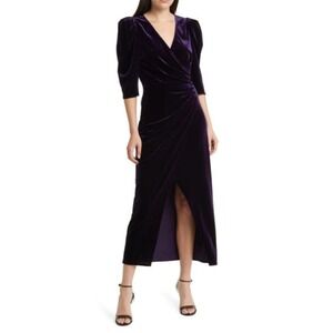 XS Chelsea‎ 28 Purple Faux Velvet Midi Wrap Dress Gothic Witchy
